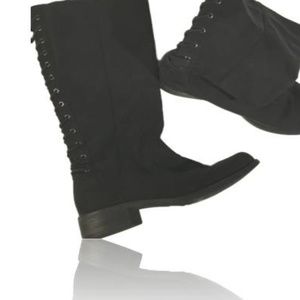 FAUX LEATHER TIE UP BLACK BOOTS SIZE 8